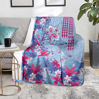 Hawaiian Tribal Manta Ray Blanket Kakau Tattoo and Flowers Surfing Waves Pattern Soft Color LT03 - Polynesian Pride