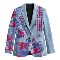 Hawaiian Tribal Manta Ray Blazer Kakau Tattoo and Flowers Surfing Waves Pattern Soft Color LT03 Unisex Multicolor - Polynesian Pride