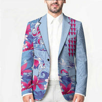 Hawaiian Tribal Manta Ray Blazer Kakau Tattoo and Flowers Surfing Waves Pattern Soft Color LT03 - Polynesian Pride