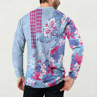 Hawaiian Tribal Manta Ray Button Sweatshirt Kakau Tattoo and Flowers Surfing Waves Pattern Soft Color LT03 - Polynesian Pride