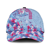 Hawaiian Tribal Manta Ray Classic Cap Kakau Tattoo and Flowers Surfing Waves Pattern Soft Color LT03 Universal Fit Multicolor - Polynesian Pride