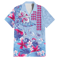 Hawaiian Tribal Manta Ray Family Matching Tank Maxi Dress and Hawaiian Shirt Kakau Tattoo and Flowers Surfing Waves Pattern Soft Color