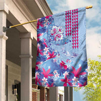 Hawaiian Tribal Manta Ray Garden Flag Kakau Tattoo and Flowers Surfing Waves Pattern Soft Color LT03 House Flag Multicolor - Polynesian Pride