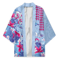 Hawaiian Tribal Manta Ray Kimono Kakau Tattoo and Flowers Surfing Waves Pattern Soft Color LT03 Unisex Multicolor - Polynesian Pride