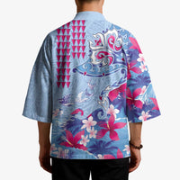 Hawaiian Tribal Manta Ray Kimono Kakau Tattoo and Flowers Surfing Waves Pattern Soft Color LT03 - Polynesian Pride