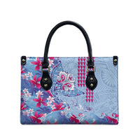 Hawaiian Tribal Manta Ray Leather Bag Kakau Tattoo and Flowers Surfing Waves Pattern Soft Color LT03 - Polynesian Pride