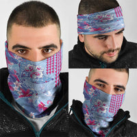 Hawaiian Tribal Manta Ray Neck Gaiter Kakau Tattoo and Flowers Surfing Waves Pattern Soft Color LT03 - Polynesian Pride