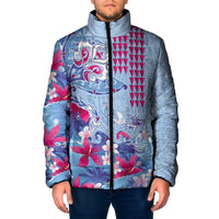 Hawaiian Tribal Manta Ray Padded Jacket Kakau Tattoo and Flowers Surfing Waves Pattern Soft Color LT03 Men Multicolor - Polynesian Pride