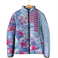 Hawaiian Tribal Manta Ray Padded Jacket Kakau Tattoo and Flowers Surfing Waves Pattern Soft Color LT03 - Polynesian Pride