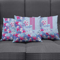 Hawaiian Tribal Manta Ray Pillow Cover Kakau Tattoo and Flowers Surfing Waves Pattern Soft Color LT03 - Polynesian Pride
