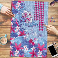 Hawaiian Tribal Manta Ray Puzzle Kakau Tattoo and Flowers Surfing Waves Pattern Soft Color LT03 Multicolor - Polynesian Pride