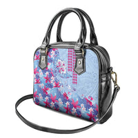 Hawaiian Tribal Manta Ray Shoulder Handbag Kakau Tattoo and Flowers Surfing Waves Pattern Soft Color LT03 - Polynesian Pride