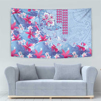 Hawaiian Tribal Manta Ray Tapestry Kakau Tattoo and Flowers Surfing Waves Pattern Soft Color LT03 - Polynesian Pride