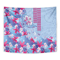 Hawaiian Tribal Manta Ray Tapestry Kakau Tattoo and Flowers Surfing Waves Pattern Soft Color LT03 - Polynesian Pride