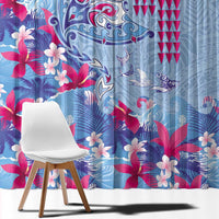 Hawaiian Tribal Manta Ray Window Curtain Kakau Tattoo and Flowers Surfing Waves Pattern Soft Color LT03 - Polynesian Pride