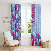 Hawaiian Tribal Manta Ray Window Curtain Kakau Tattoo and Flowers Surfing Waves Pattern Soft Color LT03 - Polynesian Pride