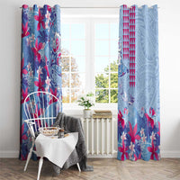 Hawaiian Tribal Manta Ray Window Curtain Kakau Tattoo and Flowers Surfing Waves Pattern Soft Color LT03 - Polynesian Pride