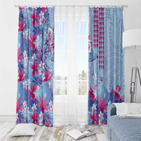 Hawaiian Tribal Manta Ray Window Curtain Kakau Tattoo and Flowers Surfing Waves Pattern Soft Color LT03 - Polynesian Pride