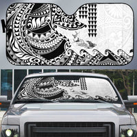 Hawaiian Tribal Manta Ray Auto Sun Shade Kakau Tattoo and Polynesian Art Motif Pattern LT03 Multicolor - Polynesian Pride