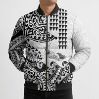 Hawaiian Tribal Manta Ray Bomber Puffer Jacket Kakau Tattoo and Polynesian Art Motif Pattern LT03 - Polynesian Pride