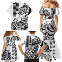 Hawaiian Tribal Manta Ray Family Matching Mermaid Dress and Hawaiian Shirt Kakau Tattoo and Polynesian Art Motif Pattern