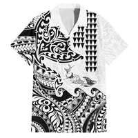 Hawaiian Tribal Manta Ray Family Matching Off Shoulder Maxi Dress and Hawaiian Shirt Kakau Tattoo and Polynesian Art Motif Pattern
