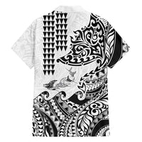 Hawaiian Tribal Manta Ray Family Matching Off Shoulder Maxi Dress and Hawaiian Shirt Kakau Tattoo and Polynesian Art Motif Pattern