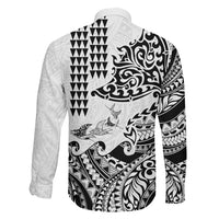 Hawaiian Tribal Manta Ray Family Matching Off Shoulder Short Dress and Hawaiian Shirt Kakau Tattoo and Polynesian Art Motif Pattern