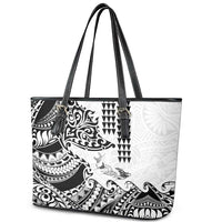 Hawaiian Tribal Manta Ray Leather Tote Bag Kakau Tattoo and Polynesian Art Motif Pattern LT03 - Polynesian Pride