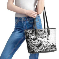 Hawaiian Tribal Manta Ray Leather Tote Bag Kakau Tattoo and Polynesian Art Motif Pattern LT03 - Polynesian Pride