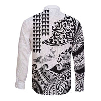 Hawaiian Tribal Manta Ray Long Sleeve Button Shirt Kakau Tattoo and Polynesian Art Motif Pattern LT03 - Polynesian Pride