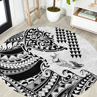 Hawaiian Tribal Manta Ray Round Carpet Kakau Tattoo and Polynesian Art Motif Pattern LT03 Multicolor - Polynesian Pride