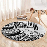 Hawaiian Tribal Manta Ray Round Carpet Kakau Tattoo and Polynesian Art Motif Pattern LT03 - Polynesian Pride