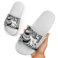 Hawaiian Tribal Manta Ray Slide Sandals Kakau Tattoo and Polynesian Art Motif Pattern LT03 - Polynesian Pride