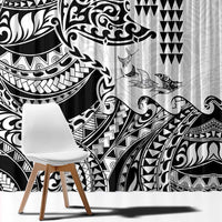 Hawaiian Tribal Manta Ray Window Curtain Kakau Tattoo and Polynesian Art Motif Pattern LT03 - Polynesian Pride