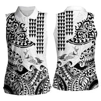 Hawaiian Tribal Manta Ray Women Sleeveless Polo Shirt Kakau Tattoo and Polynesian Art Motif Pattern