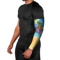 Hawaiian Funny Pineapple Surfing Arm Sleeves Beach with Tribal Kakau and Plumeria