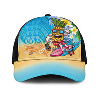 Hawaiian Funny Pineapple Surfing Baseball Net Cap Beach with Tribal Kakau and Plumeria LT03 One Size Black Multicolor - Polynesian Pride