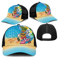 Hawaiian Funny Pineapple Surfing Baseball Net Cap Beach with Tribal Kakau and Plumeria LT03 - Polynesian Pride