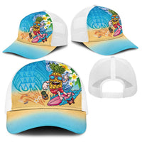 Hawaiian Funny Pineapple Surfing Baseball Net Cap Beach with Tribal Kakau and Plumeria LT03 - Polynesian Pride