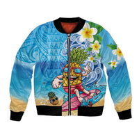 Hawaiian Funny Pineapple Surfing Bomber Jacket Beach with Tribal Kakau and Plumeria LT03 Unisex Multicolor - Polynesian Pride