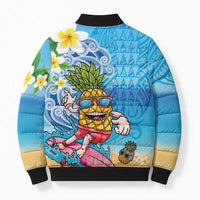 Hawaiian Funny Pineapple Surfing Bomber Puffer Jacket Beach with Tribal Kakau and Plumeria LT03 - Polynesian Pride
