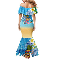 Hawaiian Funny Pineapple Surfing Family Matching Mermaid Dress and Hawaiian Shirt Beach with Tribal Kakau and Plumeria