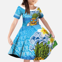 Hawaiian Funny Pineapple Surfing Family Matching Short Sleeve Bodycon Dress and Hawaiian Shirt Beach with Tribal Kakau and Plumeria
