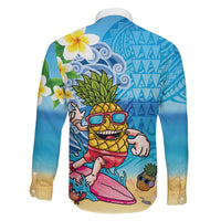 Hawaiian Funny Pineapple Surfing Family Matching Short Sleeve Bodycon Dress and Hawaiian Shirt Beach with Tribal Kakau and Plumeria