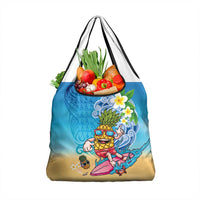 Hawaiian Funny Pineapple Surfing Grocery Bag Beach with Tribal Kakau and Plumeria LT03 1-pack One Size Multicolor - Polynesian Pride