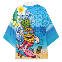 Hawaiian Funny Pineapple Surfing Kimono Beach with Tribal Kakau and Plumeria LT03 - Polynesian Pride