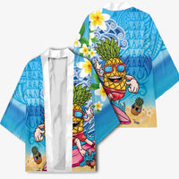 Hawaiian Funny Pineapple Surfing Kimono Beach with Tribal Kakau and Plumeria LT03 - Polynesian Pride