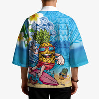Hawaiian Funny Pineapple Surfing Kimono Beach with Tribal Kakau and Plumeria LT03 - Polynesian Pride