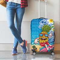 Hawaiian Funny Pineapple Surfing Luggage Cover Beach with Tribal Kakau and Plumeria